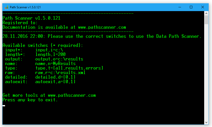 Path scanner screen shot